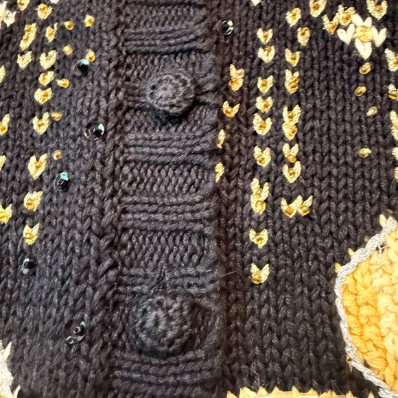 Vintage Y2K 2000 Happy New Year Cardigan Beaded Sequin Knit Sweater Black Gold - Picture 8 of 11